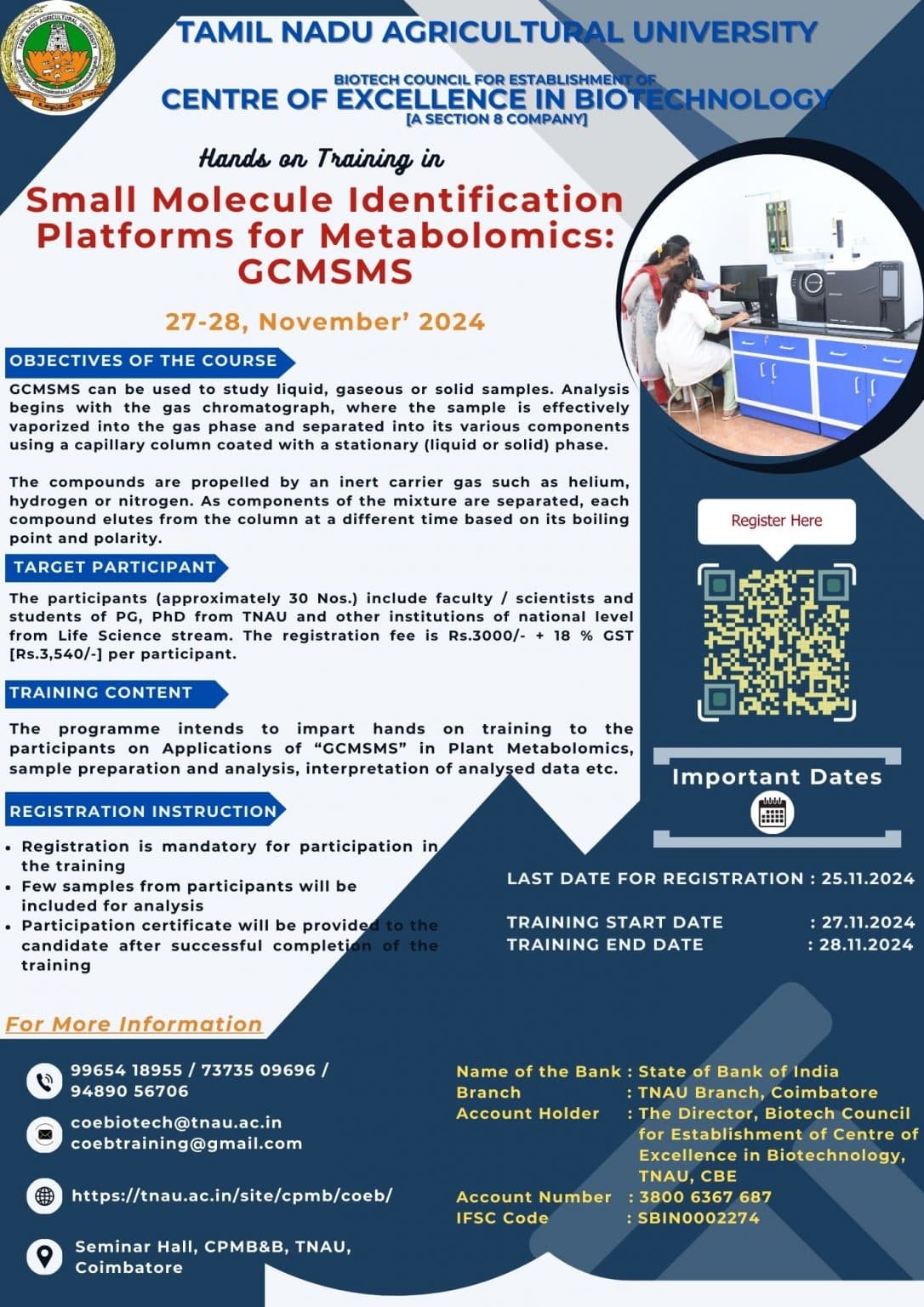 Hands on Training in Small Molecule Identification Platforms for Metabolomics: GCMSMS