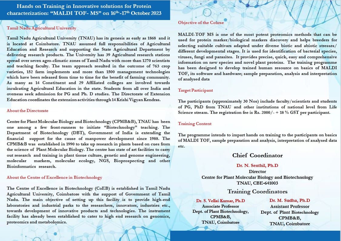 Hands on Training on Innovative Solutions for Protein Characterization: "MALDI TOF-MS"