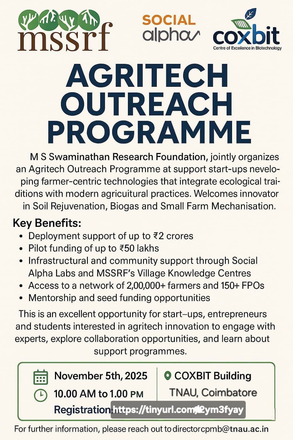 MSSRF, Social Alpha and COXBIT Organized Outreach Program