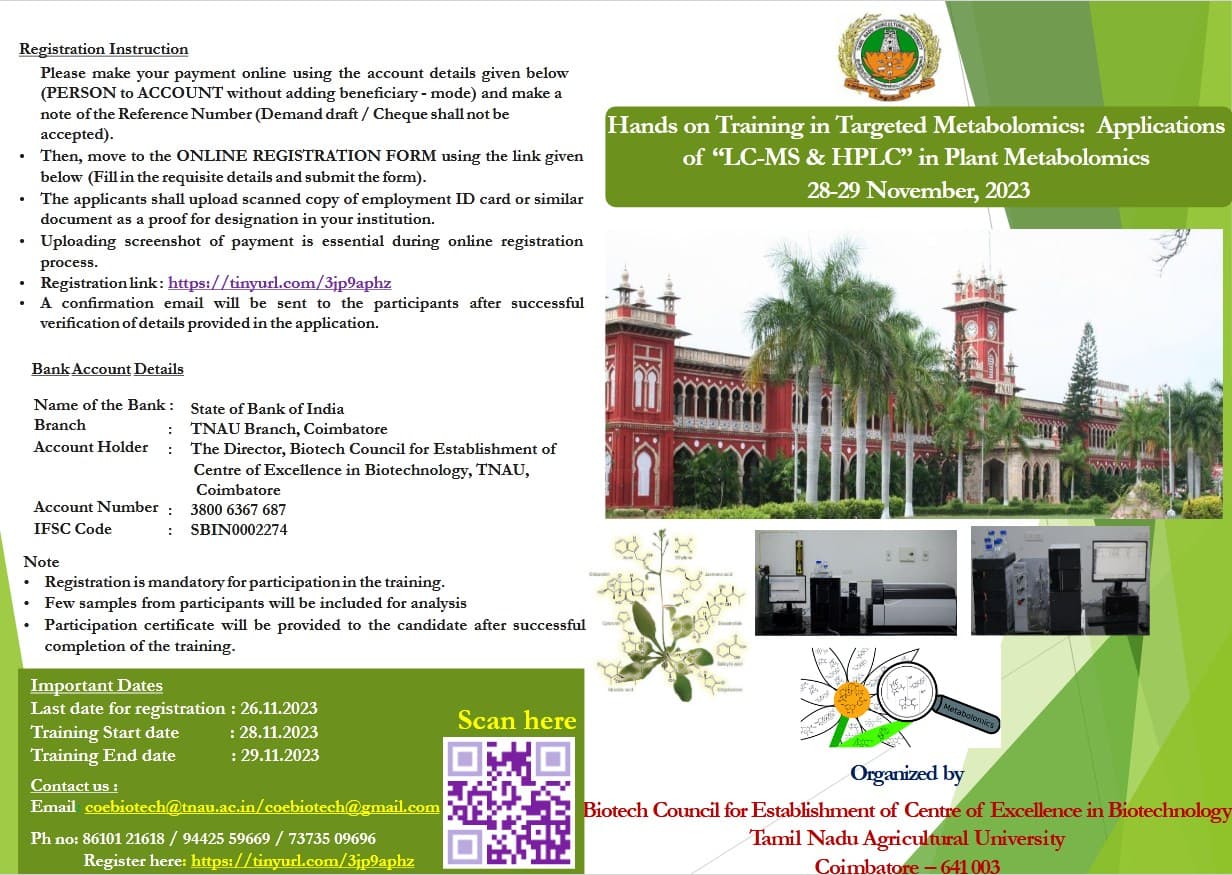 Hands on Training on Non-Targeted Metabolomics: Applications of "LC-MS & HPLC" in Plant Metabolomics