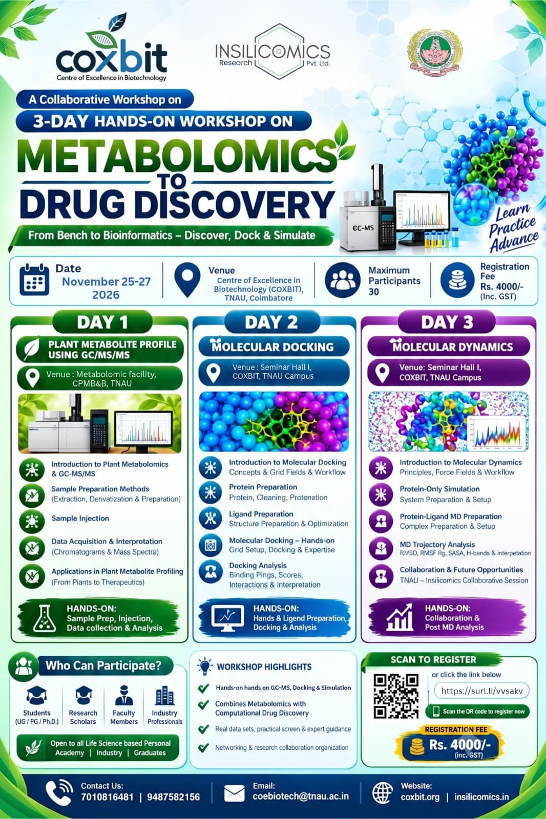 3-Day Hands-on Workshop on Metabolomics to Drug Discovery